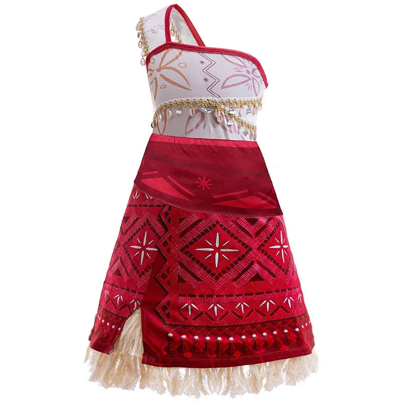 Disney New Movie Moana 2 Dress Christmas Girl Moana Princess Dress Cosplay Girls One-Shoulder Suspender Dress Accessories Set
