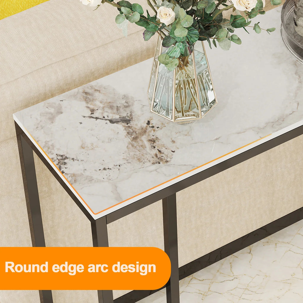 Marble Console Table Modern Accent Side Stand Sofa Entryway Hall Furniture Storage Display Table Metal Frame