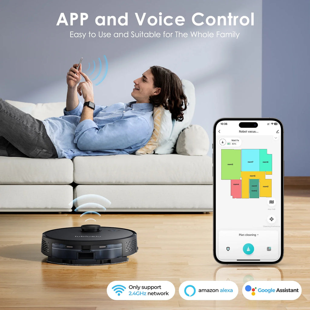 Lubluelu L15 Robot Vacuum And Mop Combo 5000Pa, 3 In 1 Robot Vacuum Cleaner,Robot Vacuum, Auto-Charging, 5 Maps, 30 No-go Zones