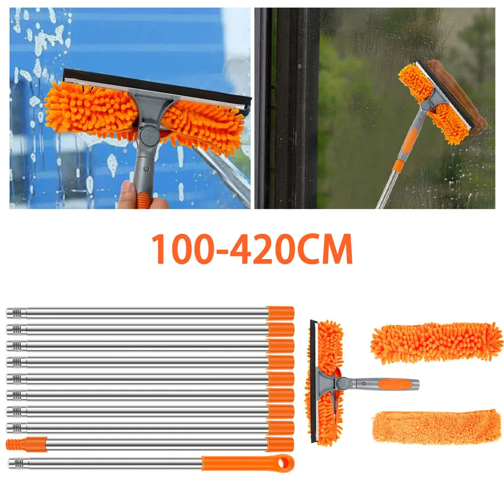 Extendable Window Cleaner Tools Set 2 in 1 Double Sided Window Cleaner Duster Tool 180° Rotatable Long Handle Window Mop