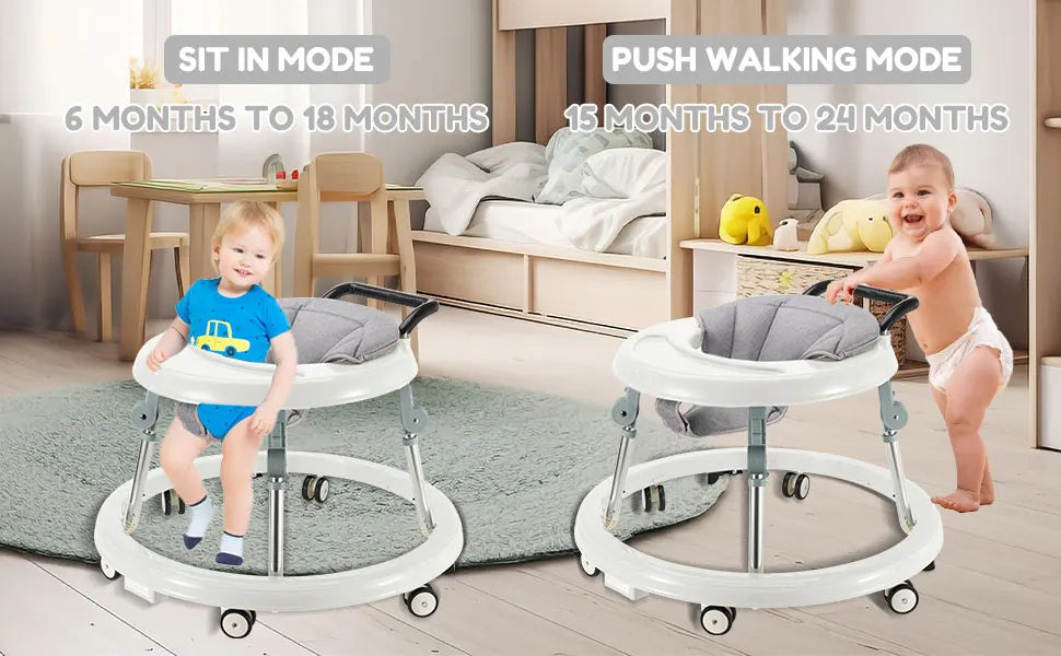 Baby Walker Foldable with 5 Adjustable Heights, Baby Walkers and Activity Center for Boys Girls Babies 7-18 Months, Baby Walker