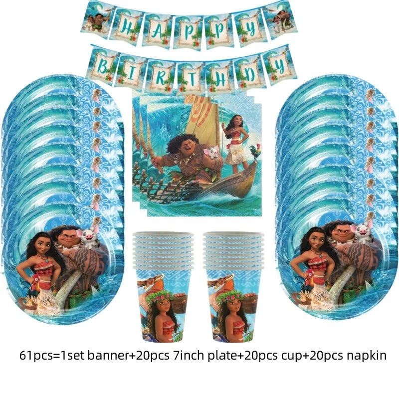 Disney Moana Birthday Party Decorations Supplie Moana Celebration Party Balloons Disposable Tableware Cup Plate Baby Shower Toys