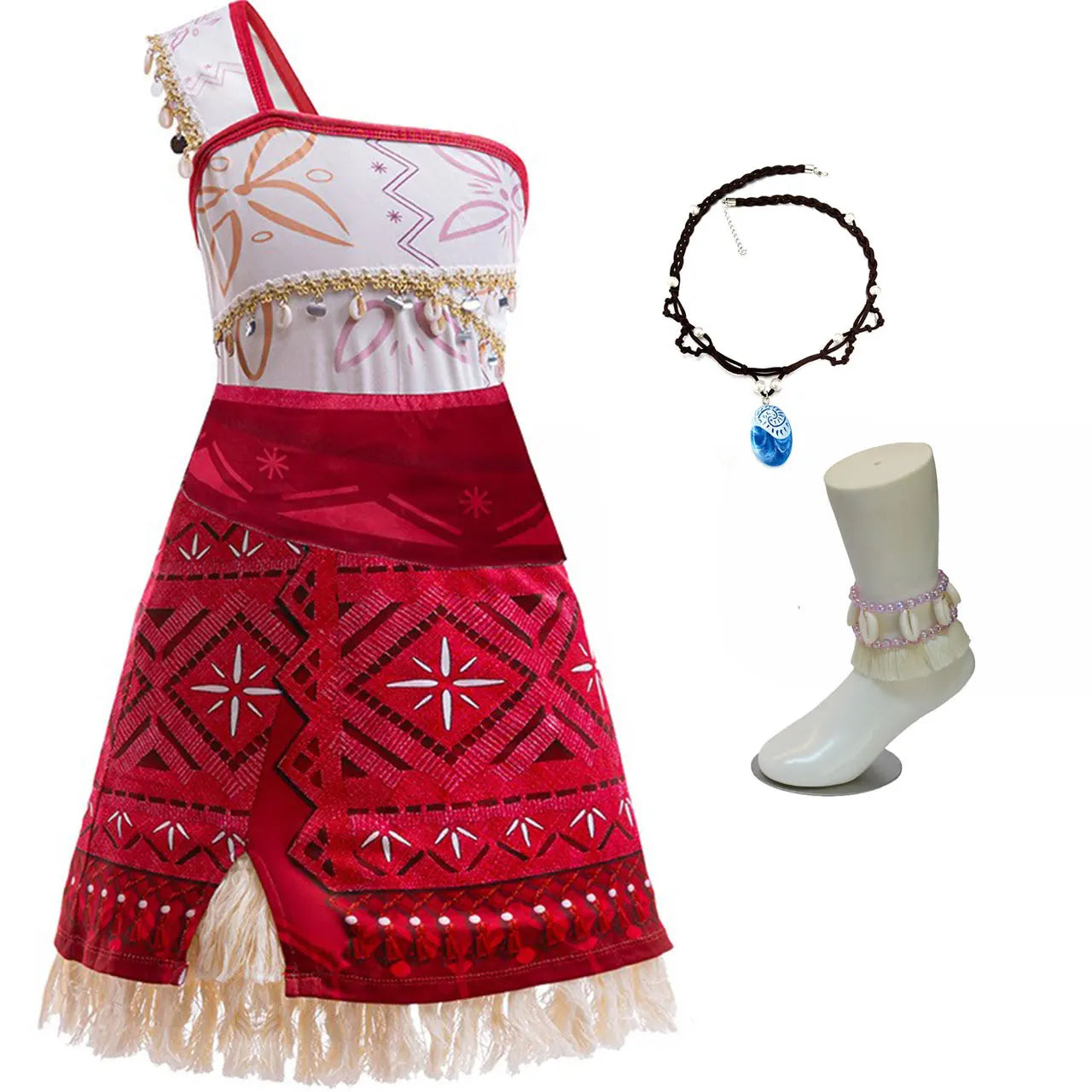 Disney New Movie Moana 2 Dress Christmas Girl Moana Princess Dress Cosplay Girls One-Shoulder Suspender Dress Accessories Set