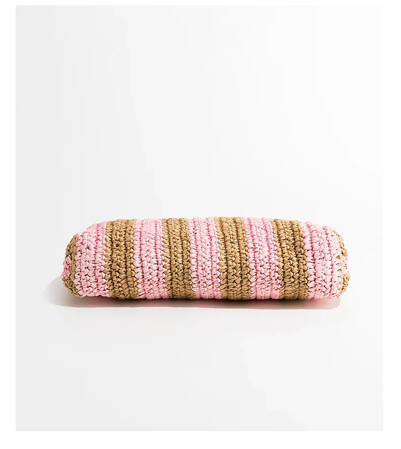 Women Summer Beach Vacation Fashion Straw Knitting Shoulder Bag Hollow Out Handwoven Handbag Portable Large Capacity Casual Tote