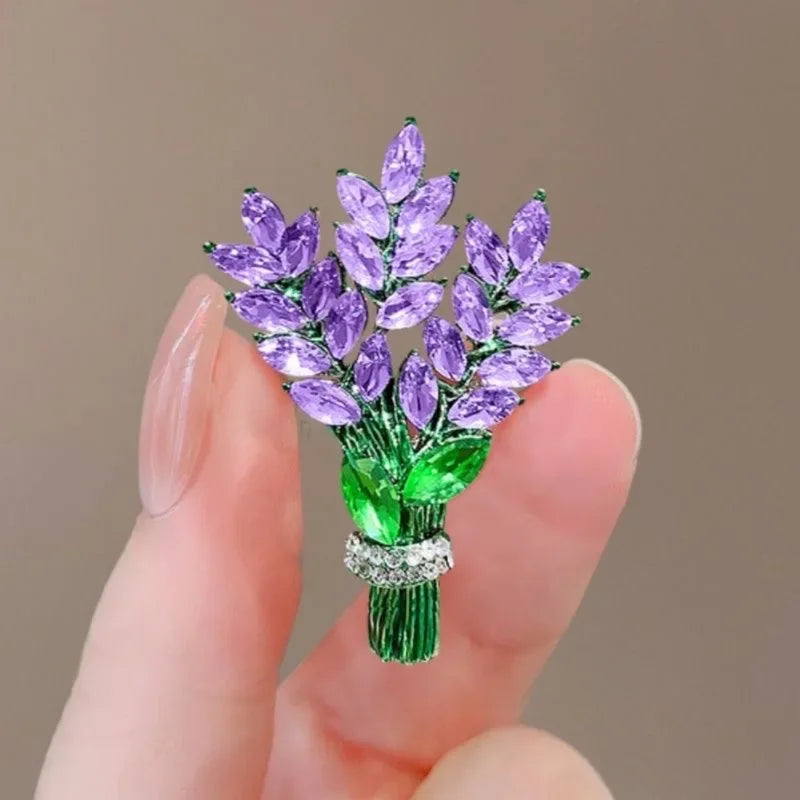 Exquisite Purple Lavender Brooch Women's Brooches Crystal Rhinestone Bouquet Pins Clothing Coat Luxury Jewelry Girl Gift