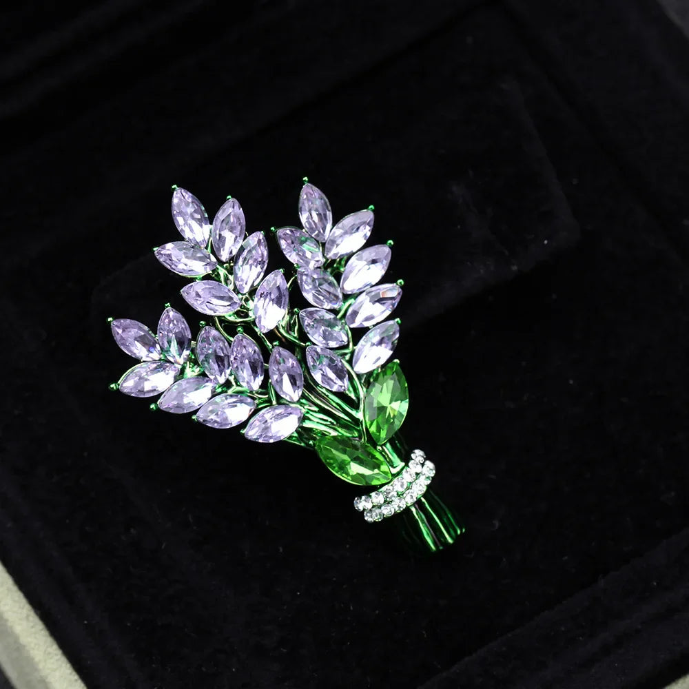 Exquisite Purple Lavender Brooch Women's Brooches Crystal Rhinestone Bouquet Pins Clothing Coat Luxury Jewelry Girl Gift