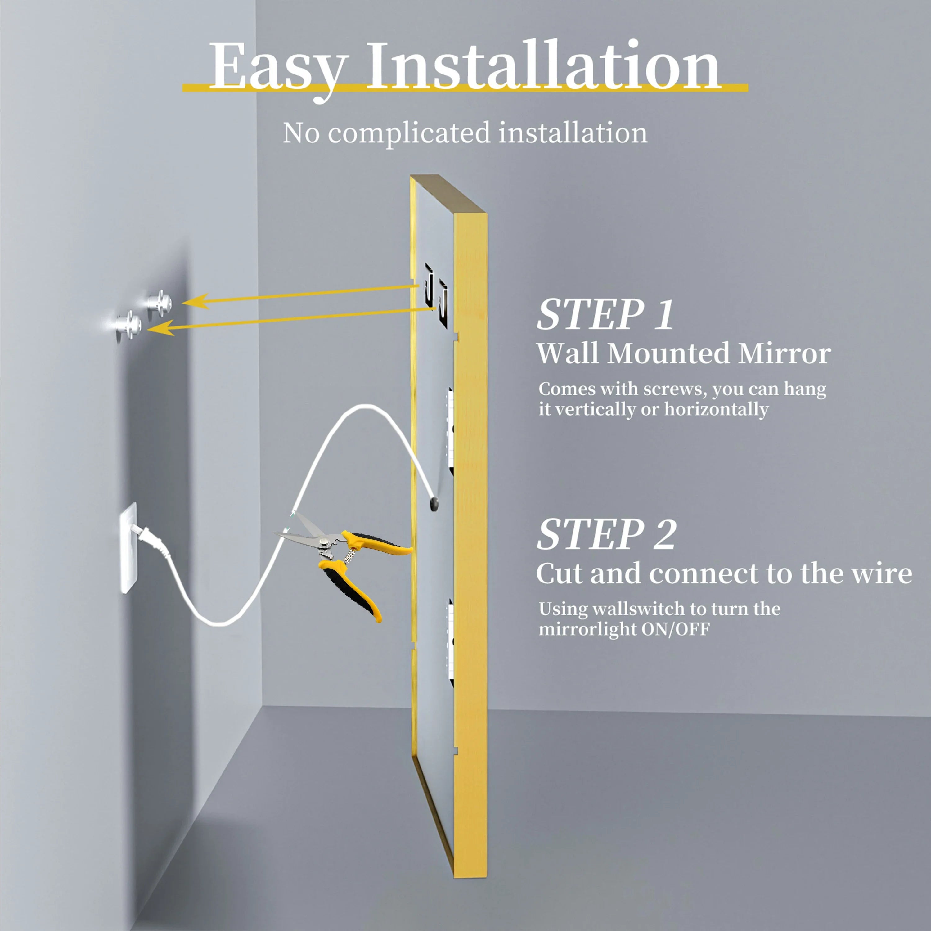 Gold Lighted Bathroom Mirror Rectangular Large LED Lighted Bathroom Mirror Gold Aluminum Frame with Front-lit Adjustable