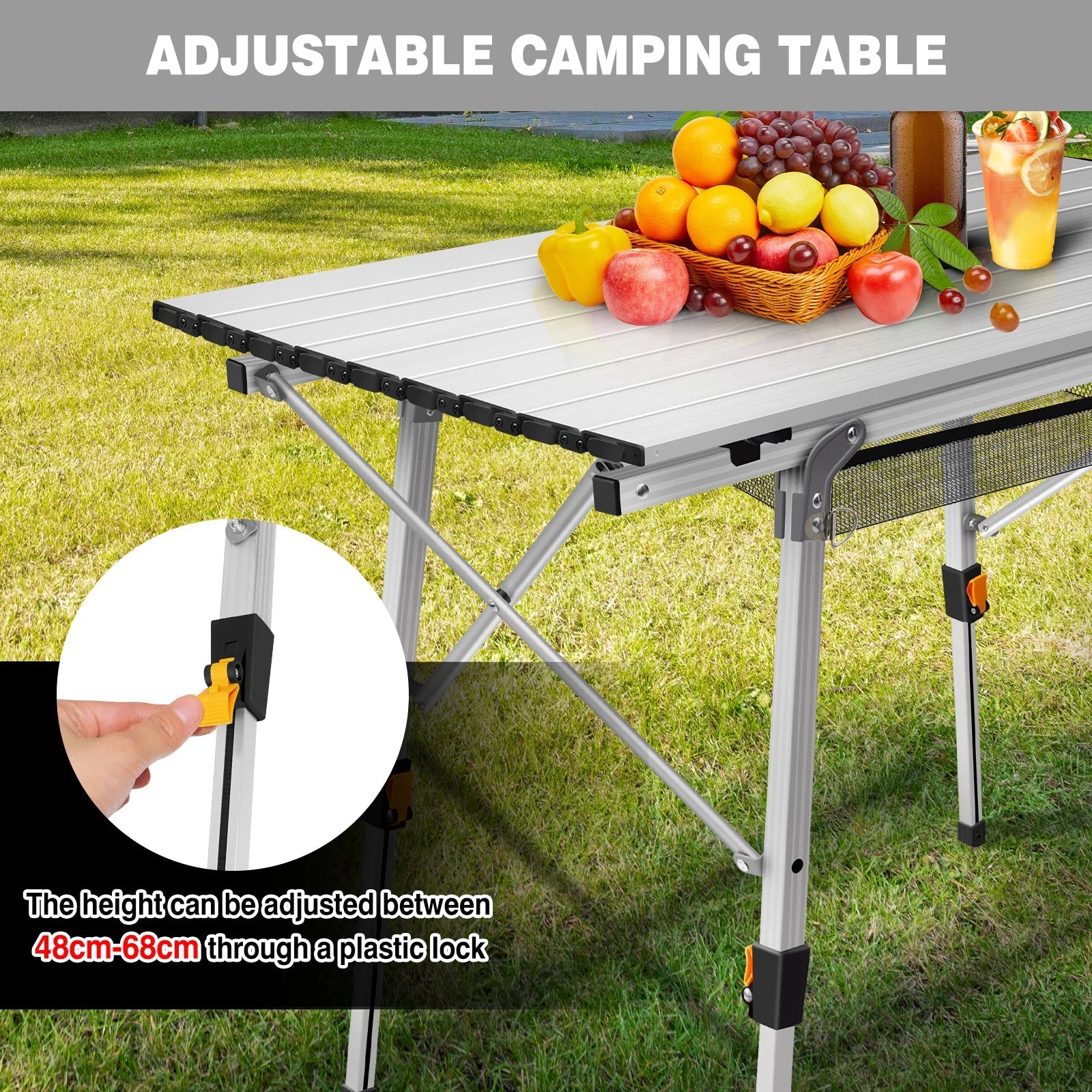 Foldable Aluminum Picnic Table 90x52x68cm, Height Adjustable 45-68 cm, Stable Structure, Anti-slip, Carry Bag