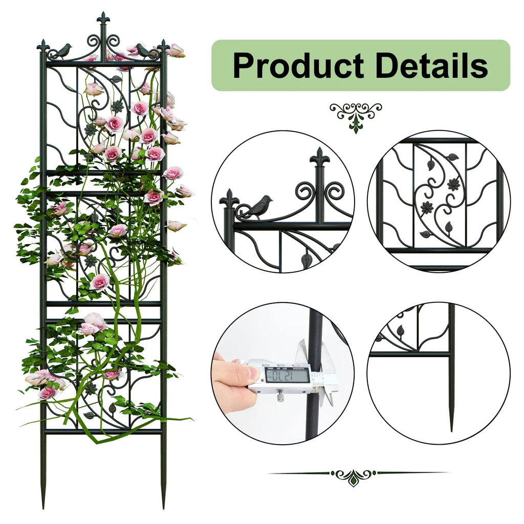 Thick Metal Garden Trellis, Bird Leaf Grid Panel Fence, Climbing Planter Support Frame, 2pcs