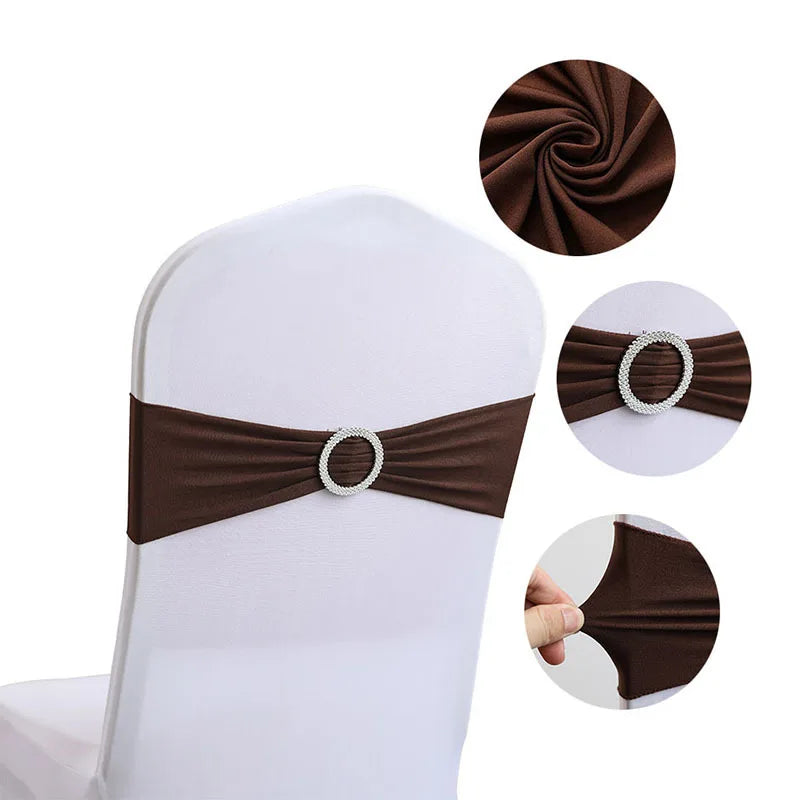 10pcs High-end Hotel Wedding Decoration Butterfly Knot Backrest Flower Spandex Chair Ribbon Chair Cover Elastic Strap