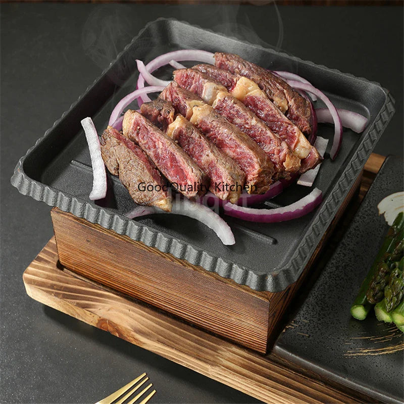 Dining room single and double tableware Cast iron barbecue plate Square alcohol oven baking tray Korean style barbecue stove set