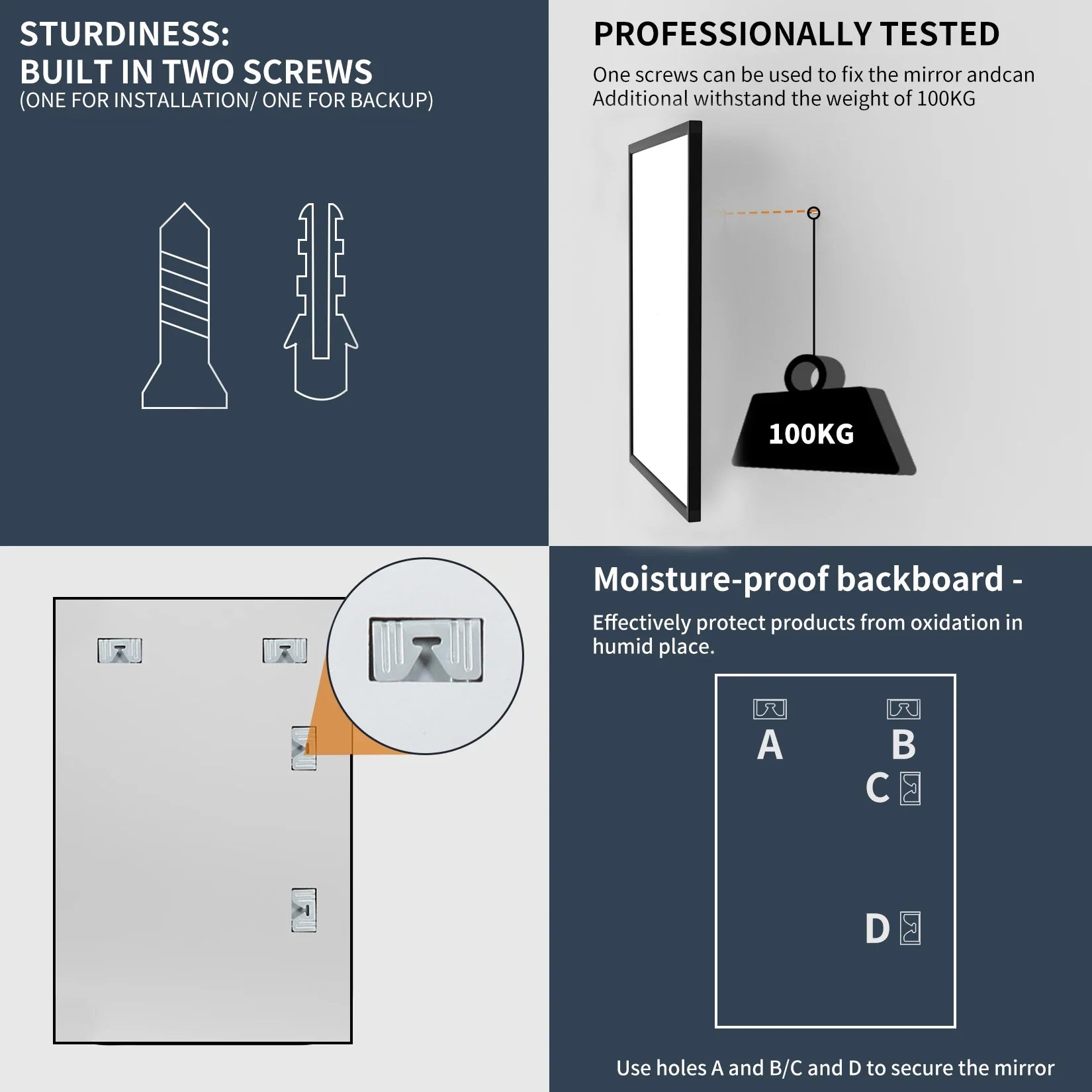 60x90CM Rectangular Wall Mounted Mirror Bathroom Bedroom Makeup Dressing Mirror Black Framed Horizontal or Vertical