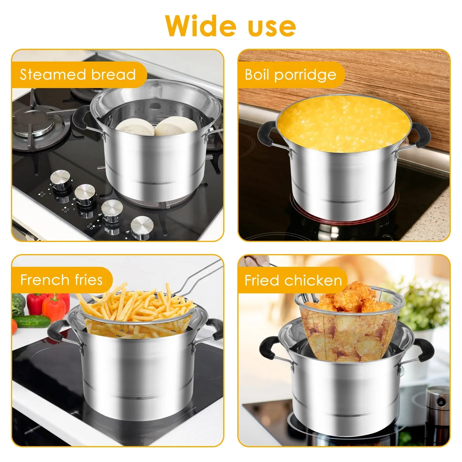 Deep Fryer Pot with Strainer Basket Stainless Steel Fryer Pot Multifunctional Deep Frying Pot for Cooking Chicken Wings Seafood