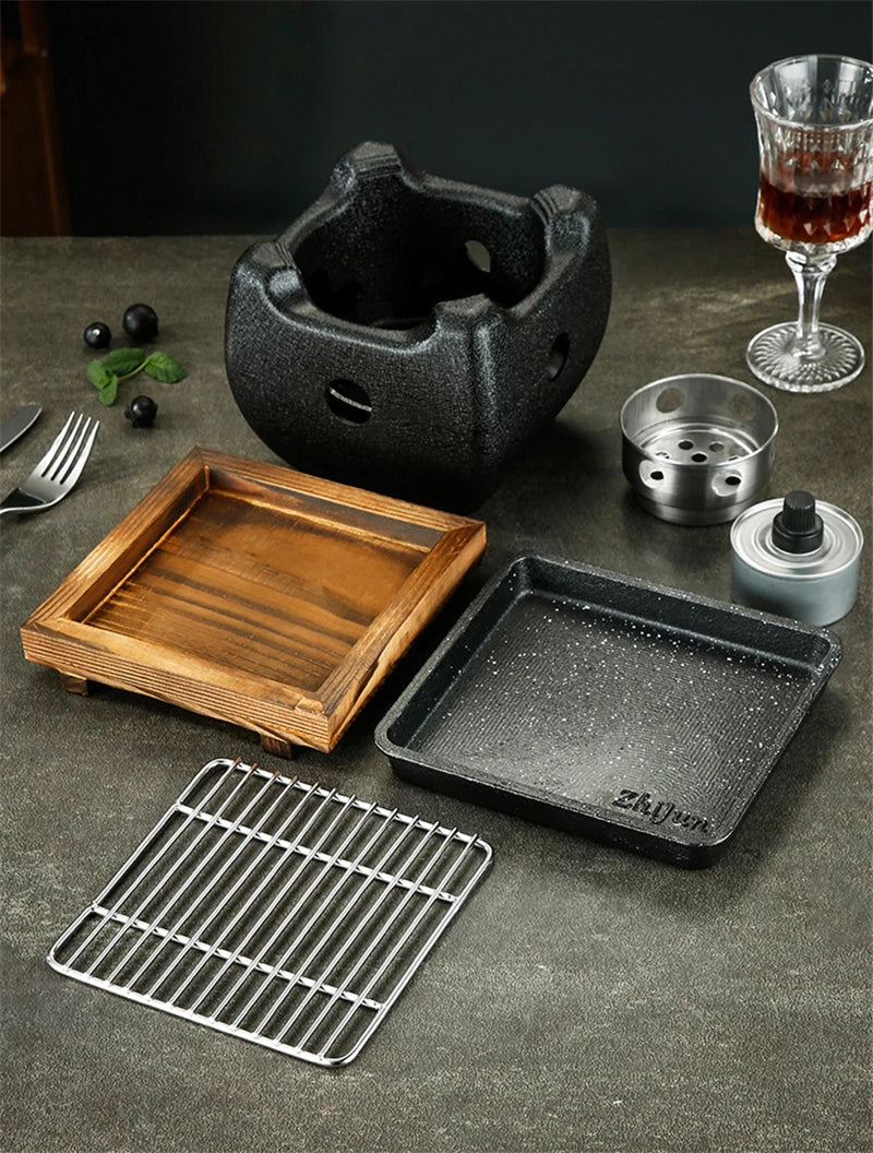 Aluminum alloy tea cooker Small oven Korean style cast iron barbecue dish portable grill korean bbq Japanese charcoal grill