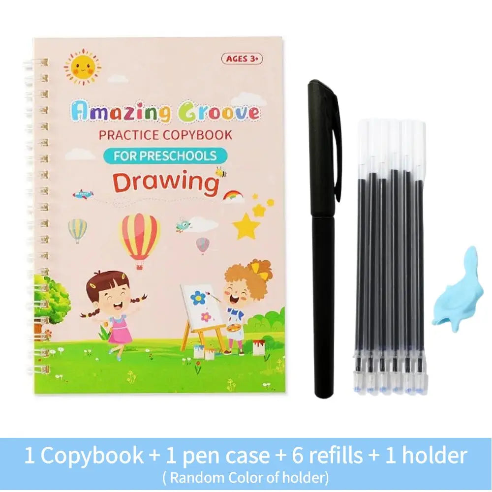 Reusable English Writing Practice Book for Kids Wipe Clean Magic Copybook with Stickers Parental Guidance Interactive Learning