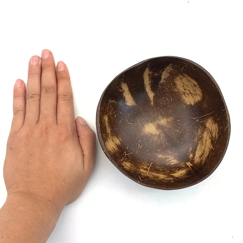 Natural Coconut Bowl Dinner Set for Women, Handmade Wooden Tableware, Wood Spoon, Dessert Fruit Salad, Mixing Rice Ramen Bowl, 1