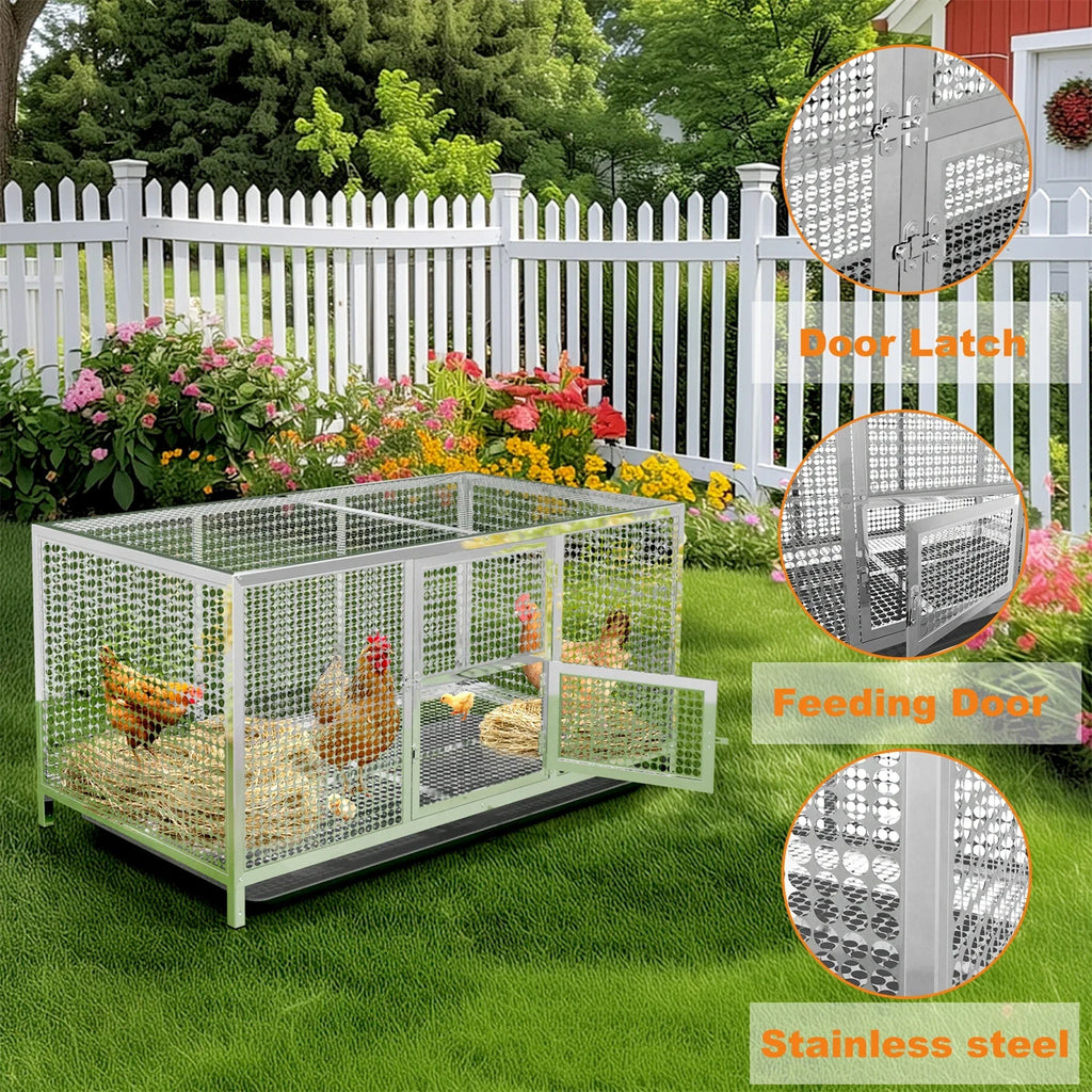 BingoPaw Stainless Steel Chicken Coop for Backyard and Farm Poultry Cage Hen House with Cover and Feeding Door