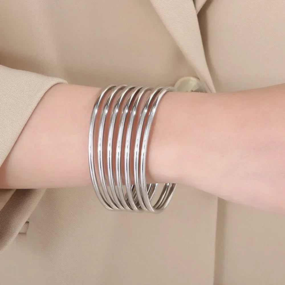 Fashionable Stainless Steel Bracelet For Women Round Minimalist Elegant Gold Color Bangle Luxury Accessories Popular Jewelry
