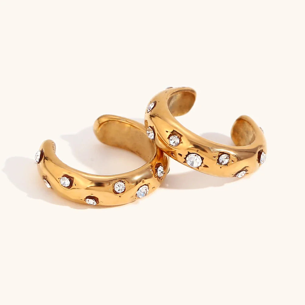 Minimalist Shiny Zircon Mini C Shape Ear Cuff Waterproof Trendy Women's Earrings 2024 Luxury Quality Stainless Steel Jewelry