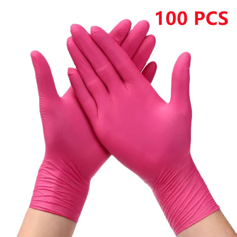 Fuchsia Nitrile Disposable Gloves Pink 20/50/100PCS Powder Latex Free Cleaning Gloves For Beauty Hair Dye Esthetician Nail Salon
