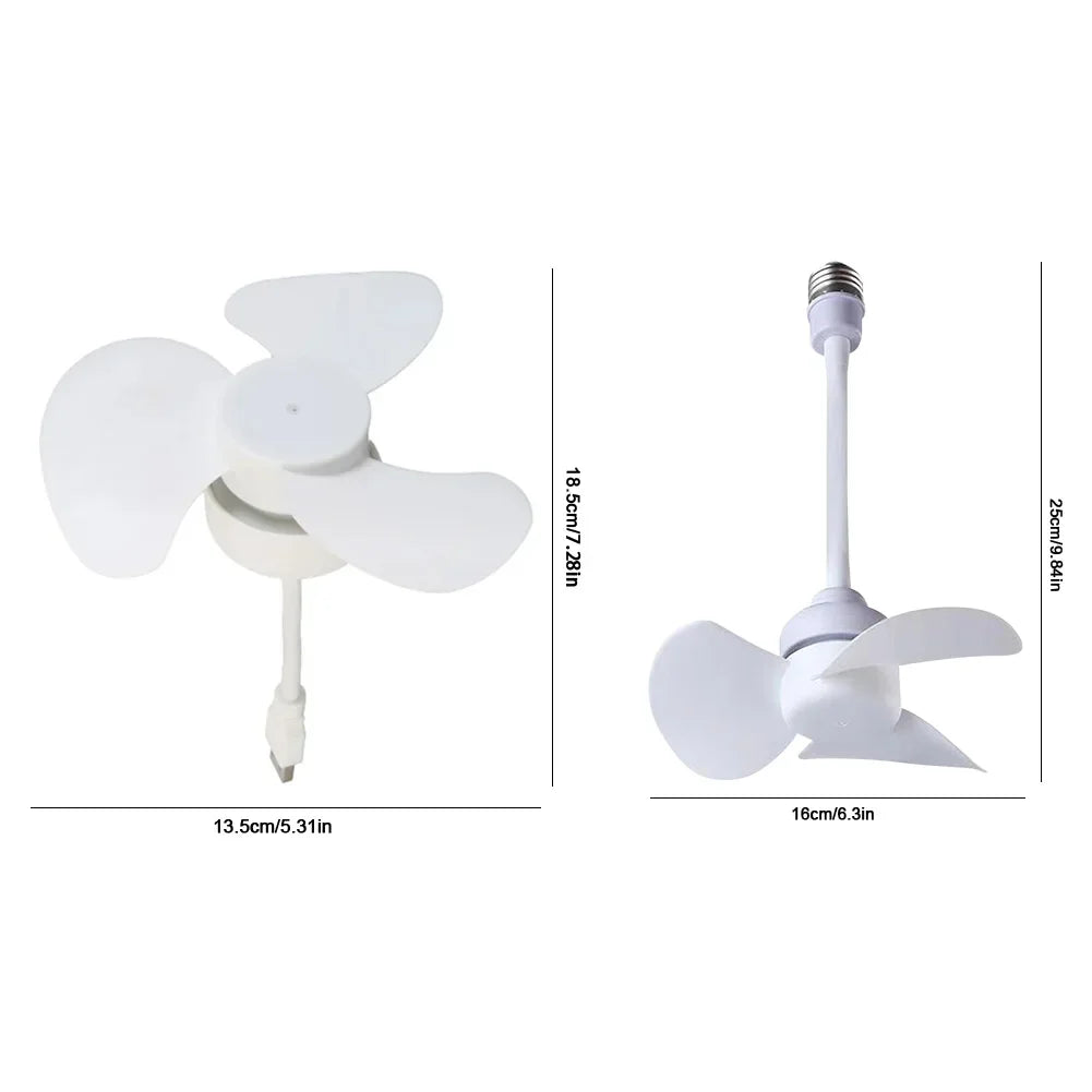 Modern LED Ceiling Fan E27 Base/USB Chandelier Ceiling Fan Hose Extender Light Bulb Fan with Socket for Bedroom Living Room