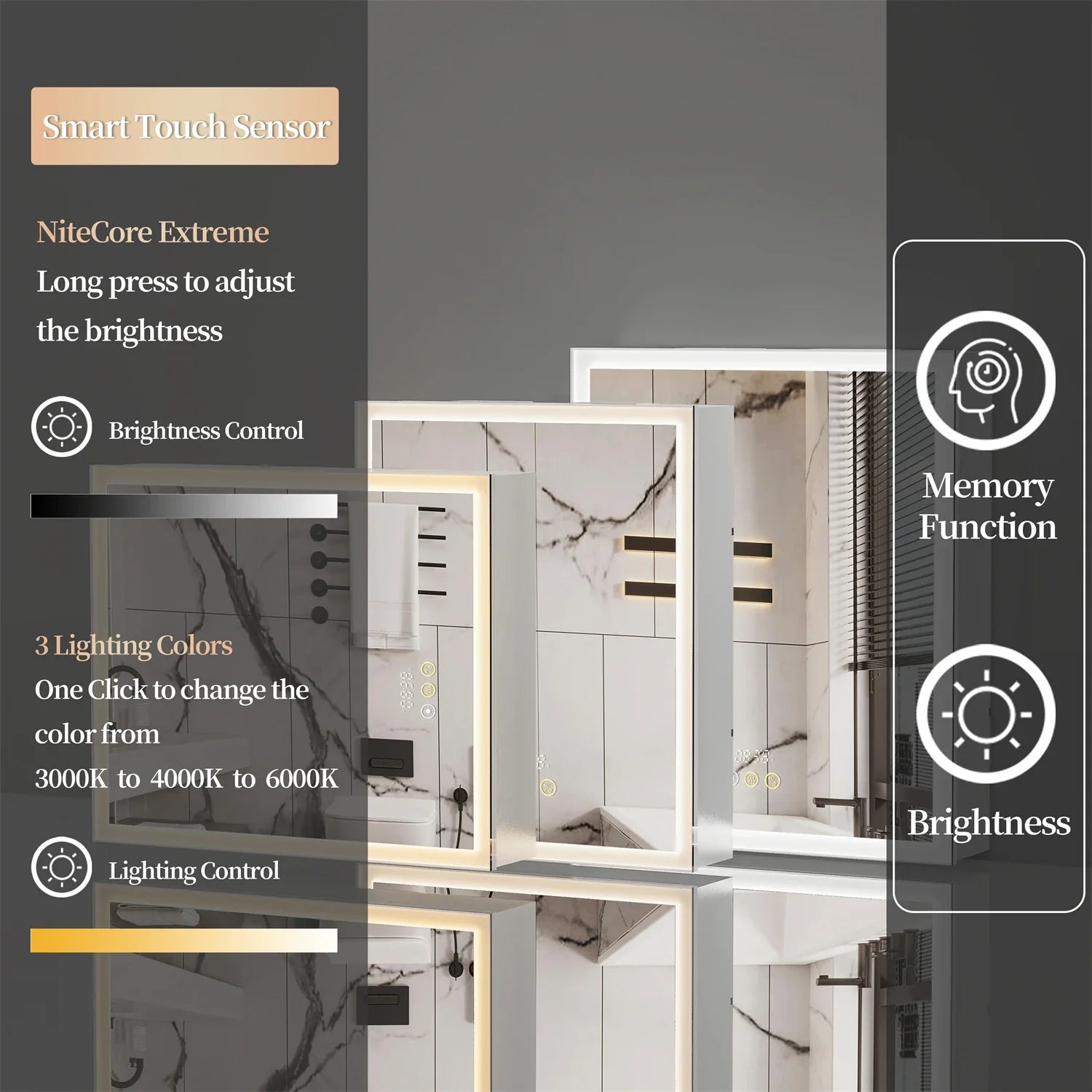 60/70CM Illuminated LED Wall Mirrored Bathroom Storage Medicine Cabinet with Shaver Socket, Bluetooth Speaker Anti-Fog