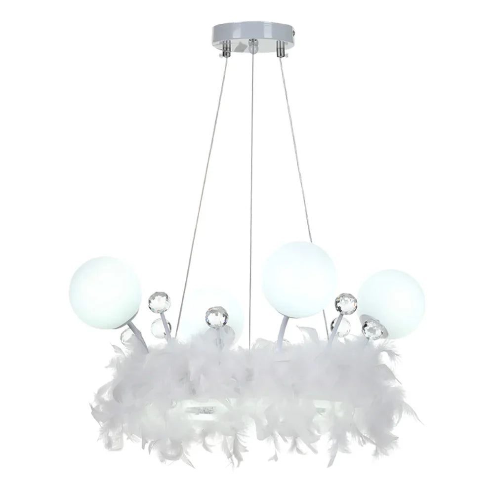 KOMORE Feather LED Pendant Light with Crystal Balls 18W 1980lm for Kitchen Living Room Hallway Entryway
