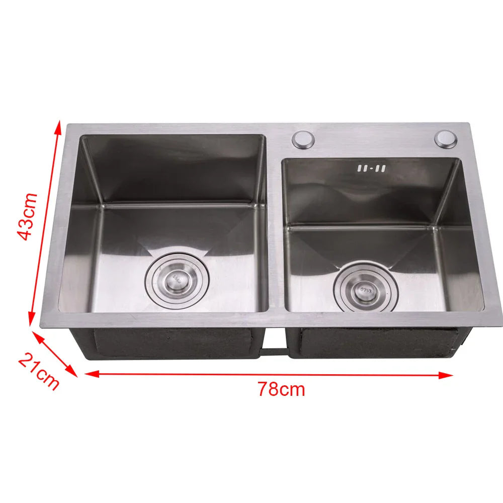 Kitchen Sink Stainless Steel Double Bowl Anti Corrosion Soundproof with Draining Basket and Sewer