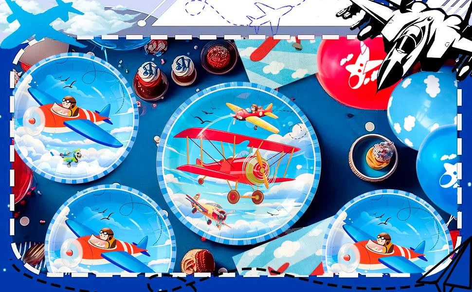 Airplane Birthday Party Decorations,167pcs decorations&Airplane Party Tableware set-Airplane Plates Napkins Cups TableCloth etc
