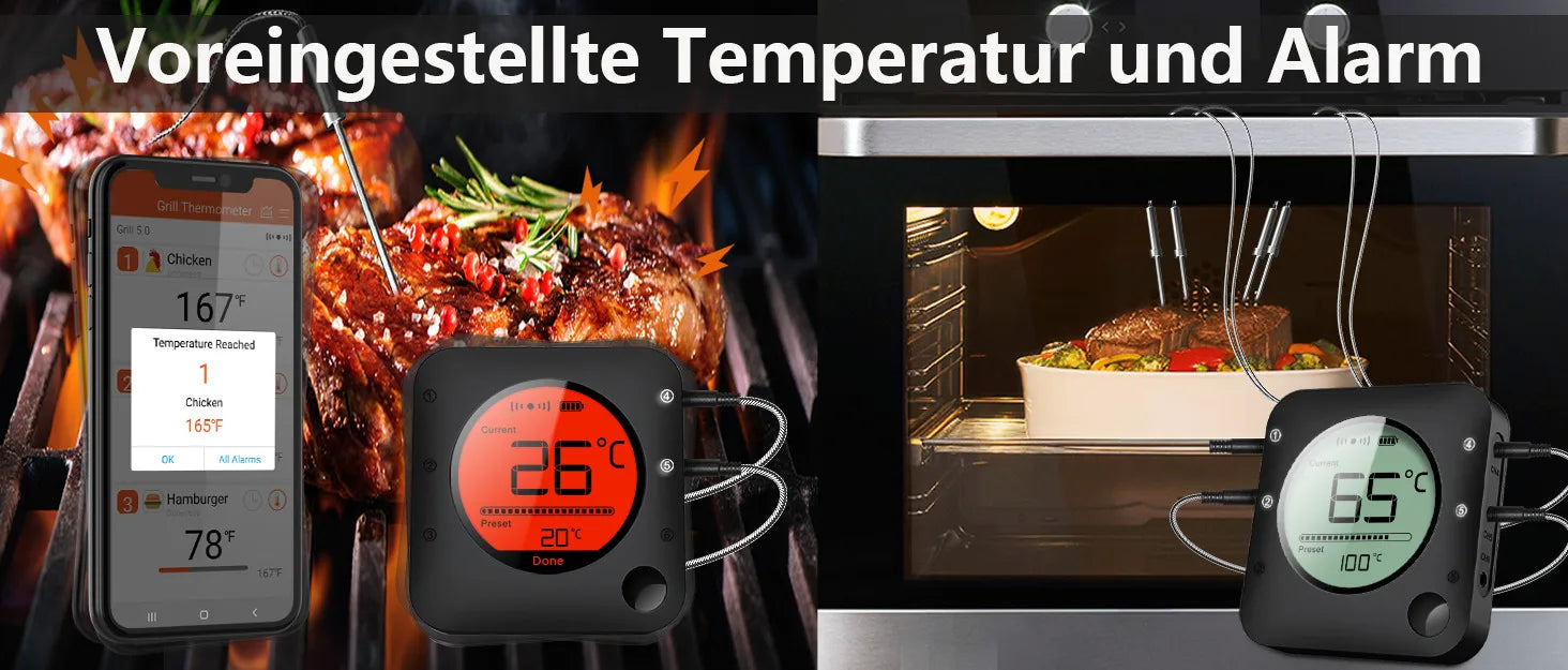 Wireless Bluetooth Meat Thermometer Digital BBQ Kitchen Thermometer Support 6 Probe for Smoker Cooking Grill Oven Candy