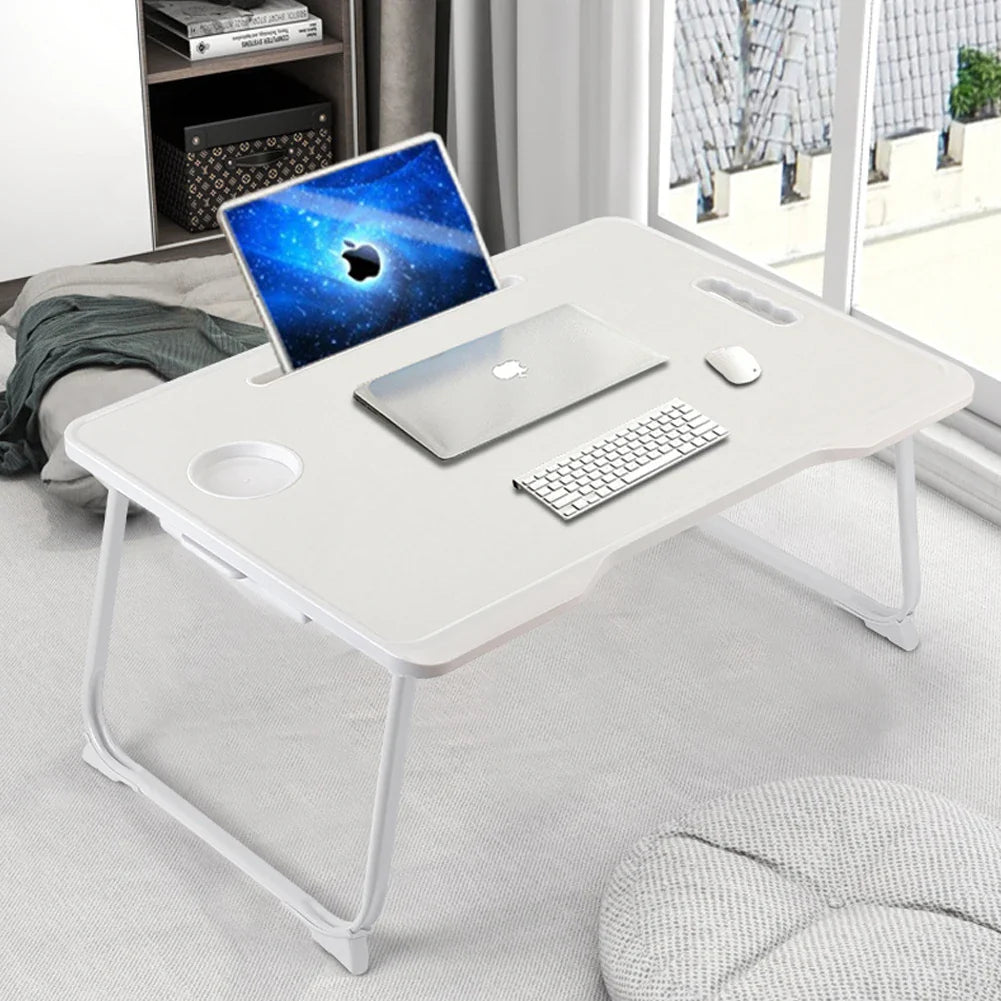 Foldable portable laptop bed desk with drawer for laptop, 60cmW x 42cmD x 28cmH