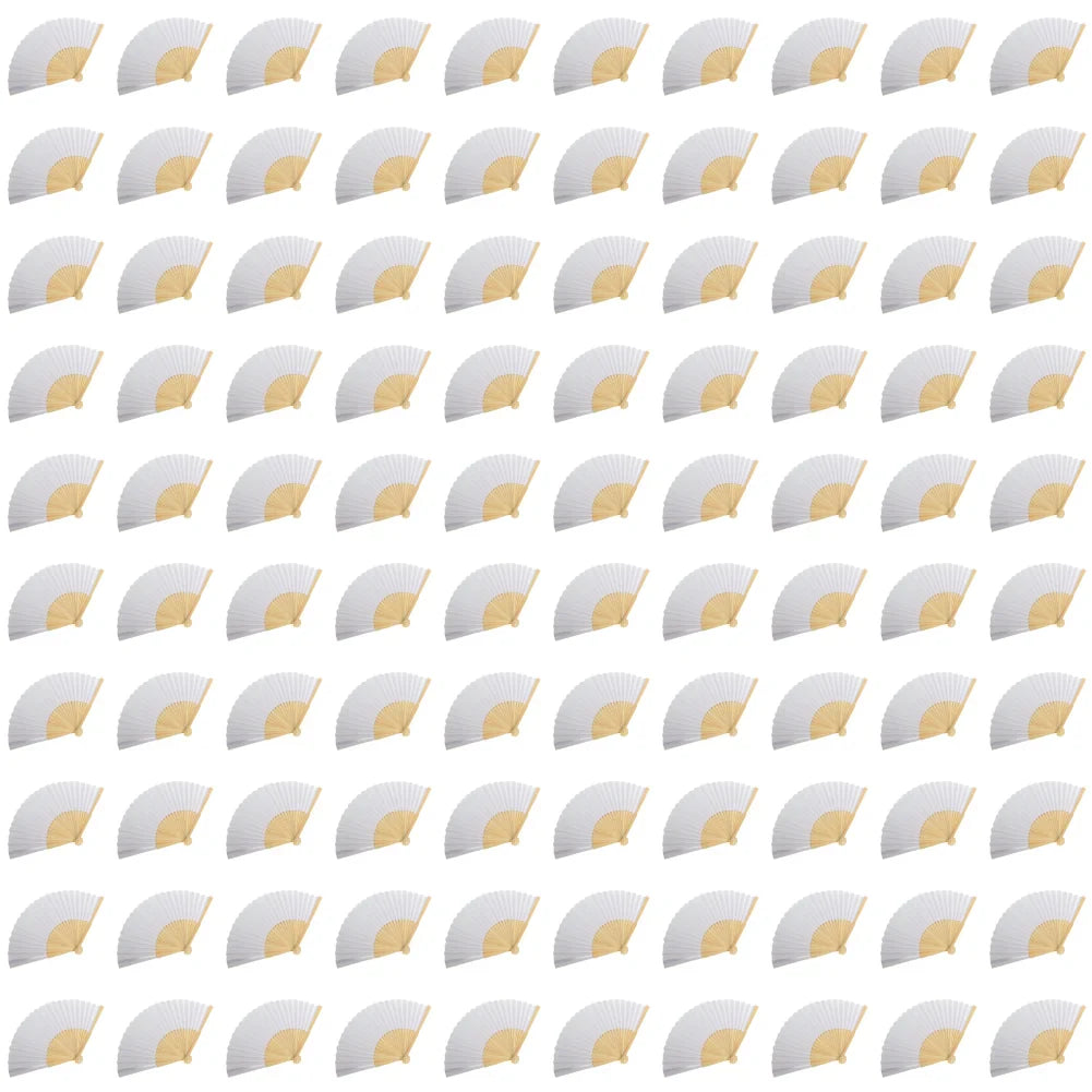 100-1PCS Hand Held Paper Fans Blank White Bamboo Folding Fans for Wedding Gift Party Dance DIY Decoration Personalised Fan