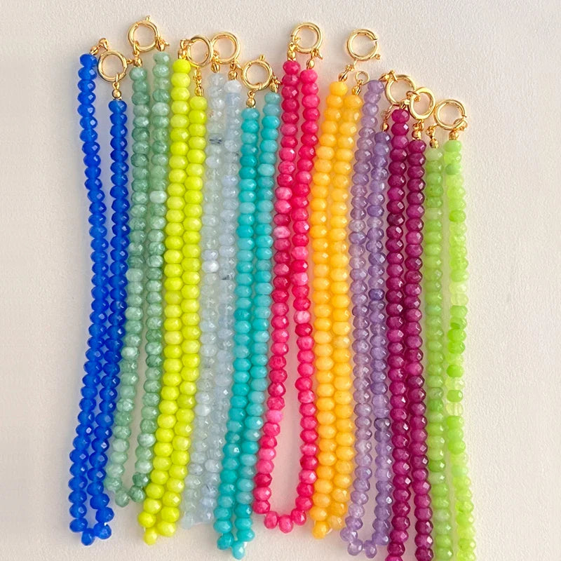 Colored Semi-precious Stone Fashion Necklace 5*8 Cut Natural Stone Beaded Necklace For women, Luxury Handmade  Jewelry