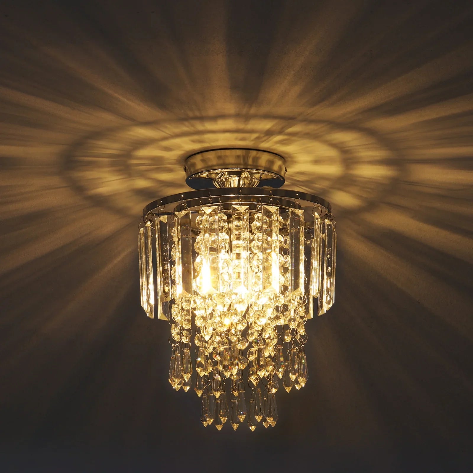 KOMORE Crystal Mount Ceiling Light 23cm /25cm / 30cm Dia for Living Room, Bedroom, Kitchen