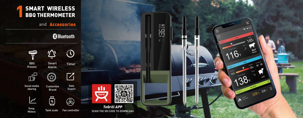 Wireless Bluetooth Meat Thermometer Digital BBQ Kitchen Thermometer Support 6 Probe for Smoker Cooking Grill Oven Candy