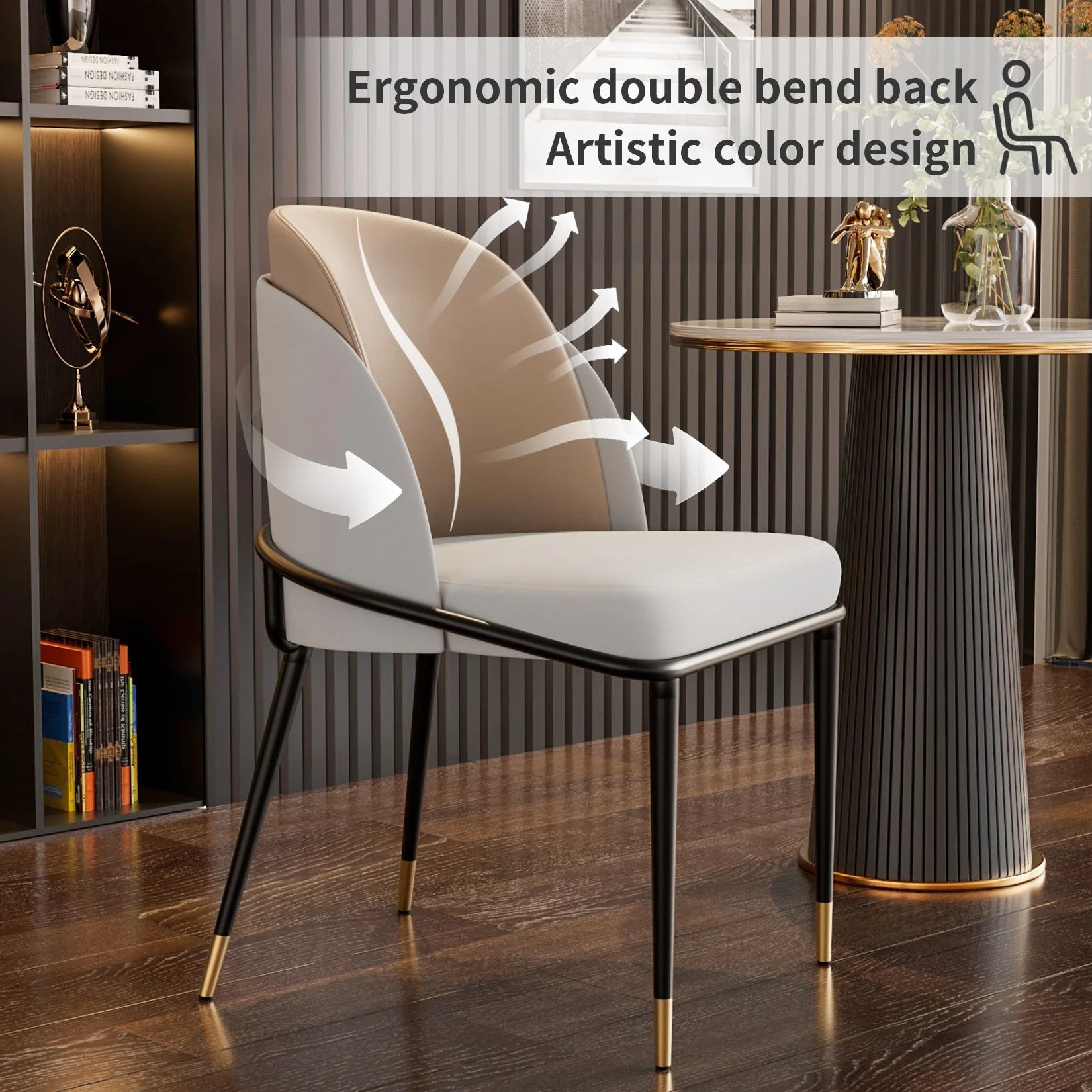 Luxurious Upholstered Dining Room Chairs Set, Microfiber Silicone Leather, 2 Colors, Kitchen Chairs