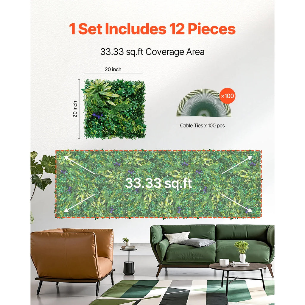 VEVOR Artificial Grass Wall Panels 3D Combination Greenery Boxwood  Panel for Privacy Backdrop Wall Hedge Screen for Garden