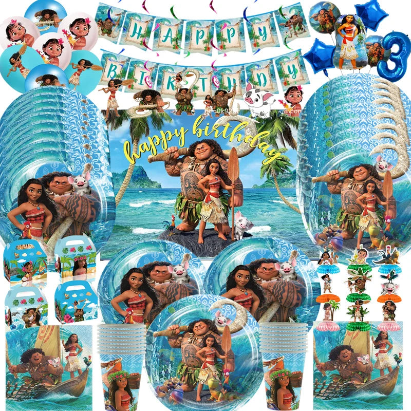 Disney Moana Birthday Party Decorations Supplie Moana Celebration Party Balloons Disposable Tableware Cup Plate Baby Shower Toys