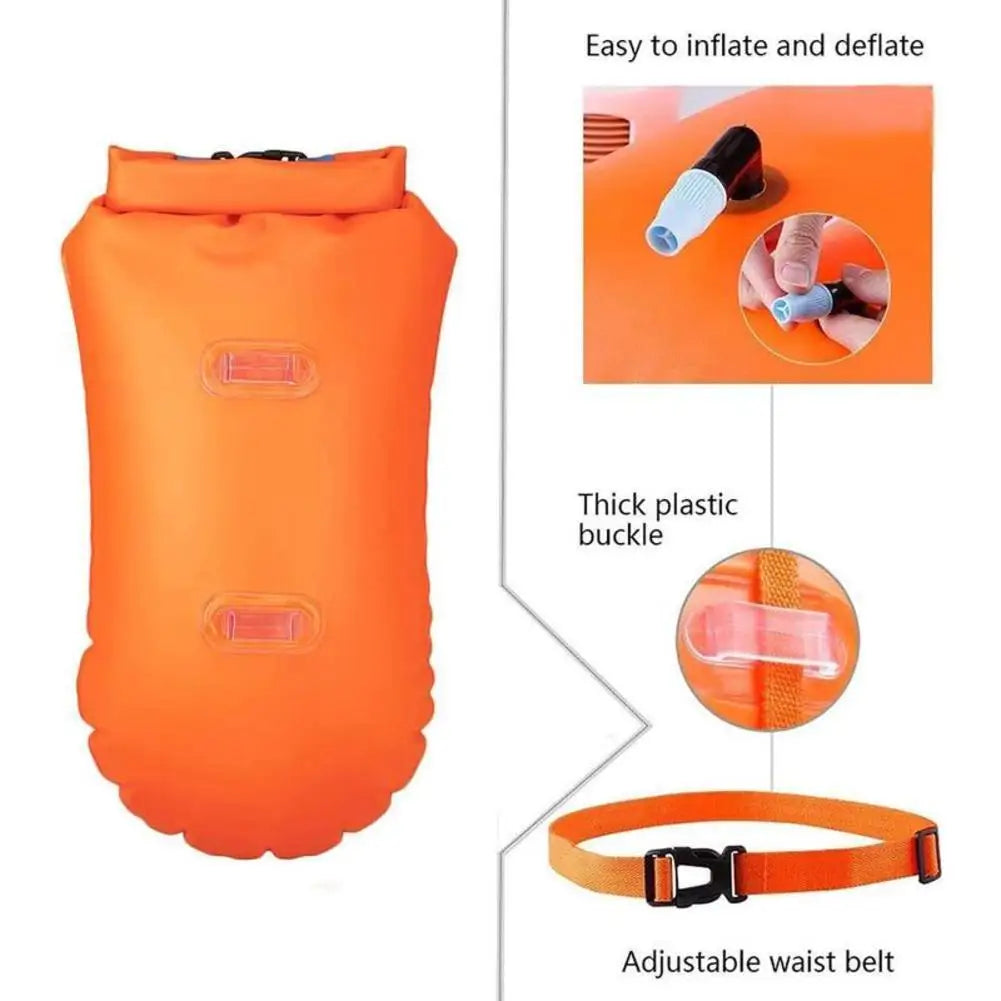 Inflatable Open Swimming Buoy Tow Lightweight Swimming Air Bag Storage With Waist Belt Water Sport Swimming Storage Float Tools