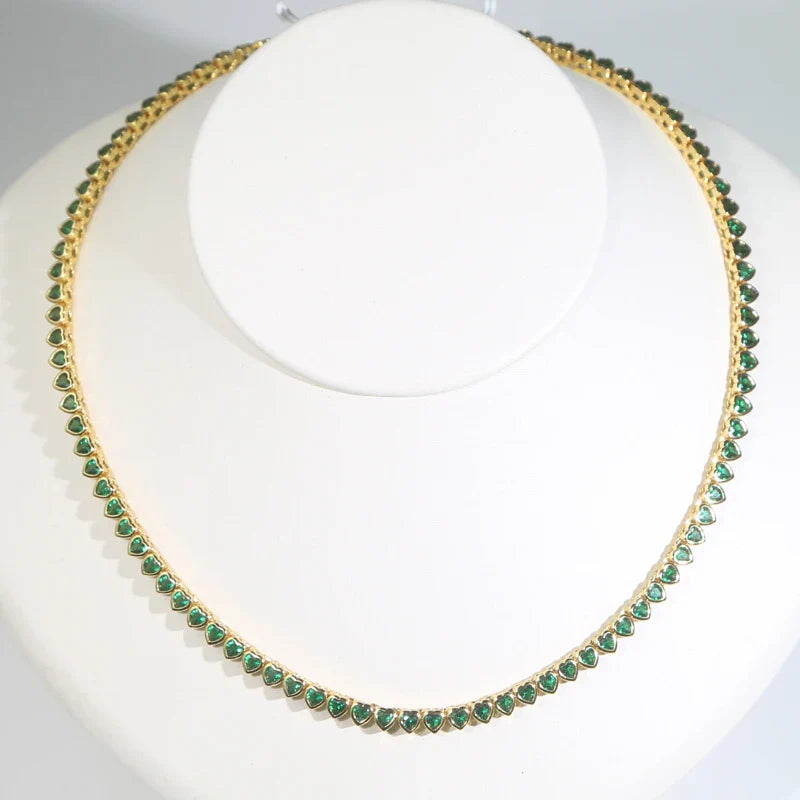 Green White CZ Bezel Heart Shaped Tennis Chain Choker Necklace For Women Geometric Classic Luxury Jewelry