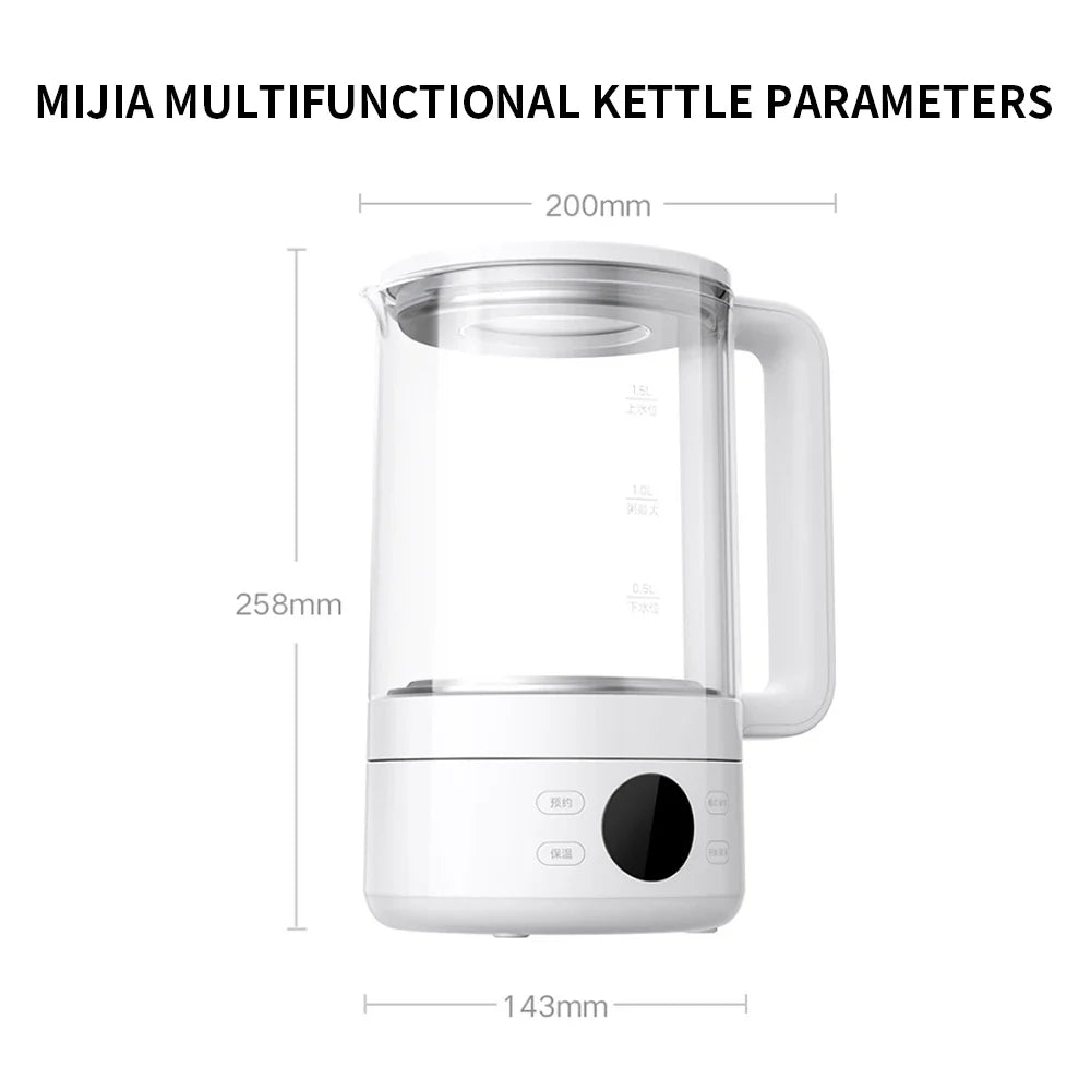 New Xiaomi Mijia Multifunctional Health Kettle S1 1.5L 1000W High Borosilicate Glass Body 316L Stainless Steel Heating Plate