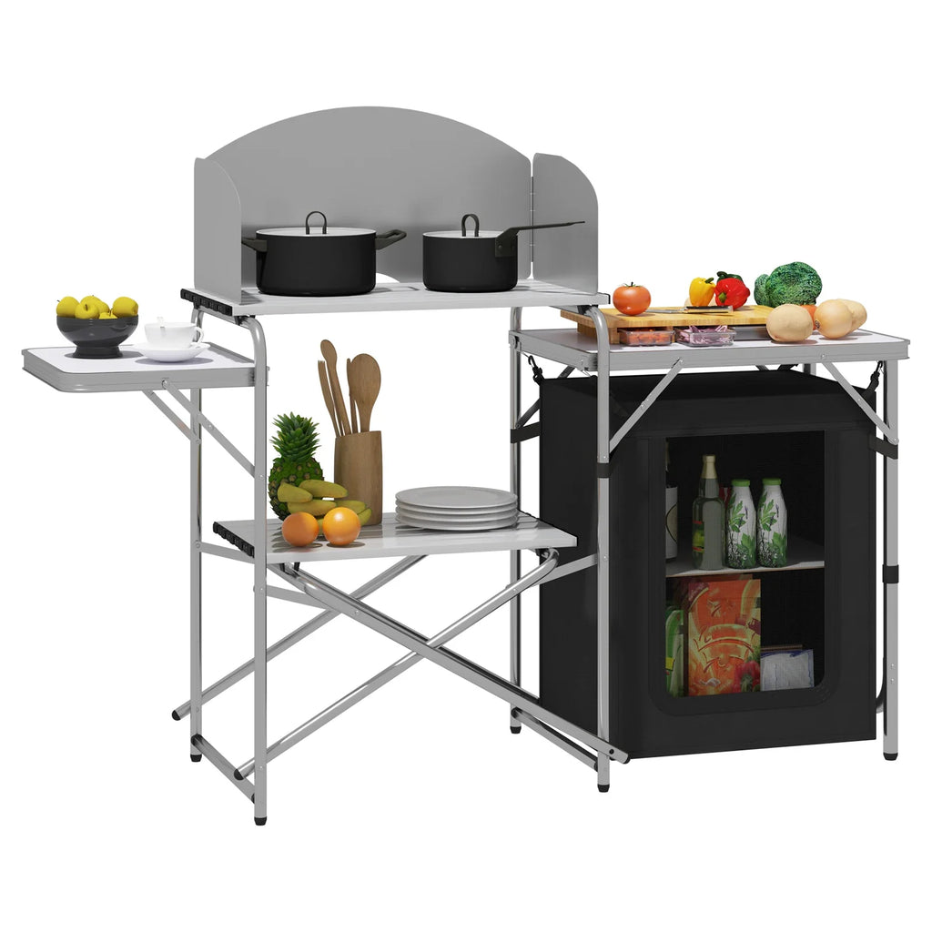 WOLTU Aluminium Foldable Camping Cabinet Travel Kitchen Cooking Storage Rack BBQ Table with Carry Bag for Outdoor  Garden Picnic