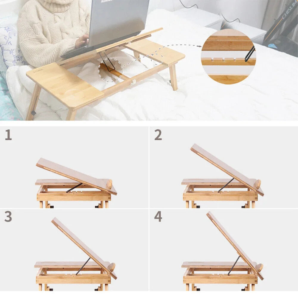 Bamboo Laptop Desk Stand Large Folding Bed Table Adjustable Portable Office Desk