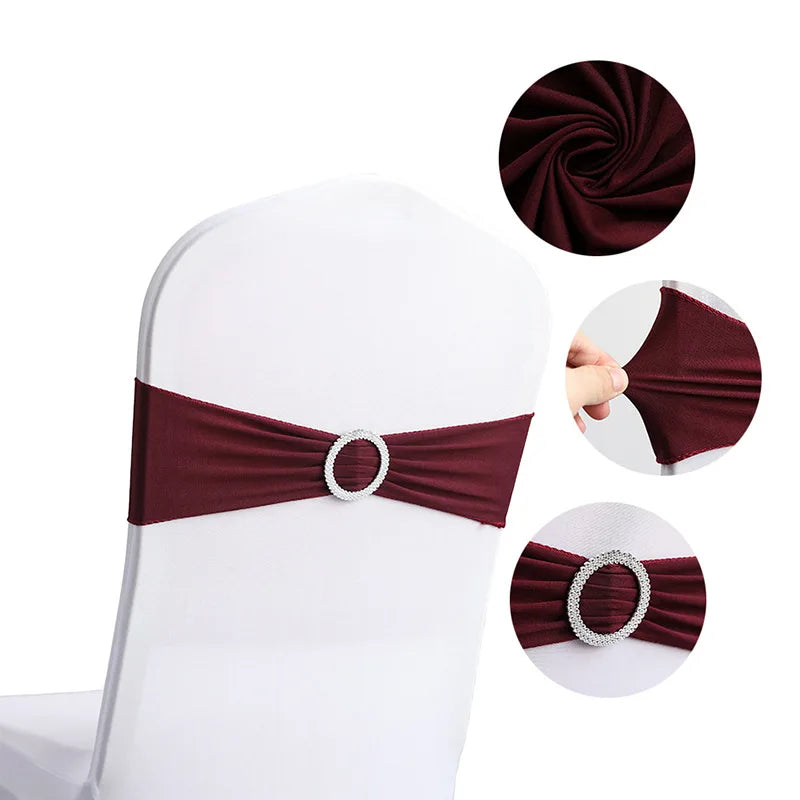 10pcs High-end Hotel Wedding Decoration Butterfly Knot Backrest Flower Spandex Chair Ribbon Chair Cover Elastic Strap
