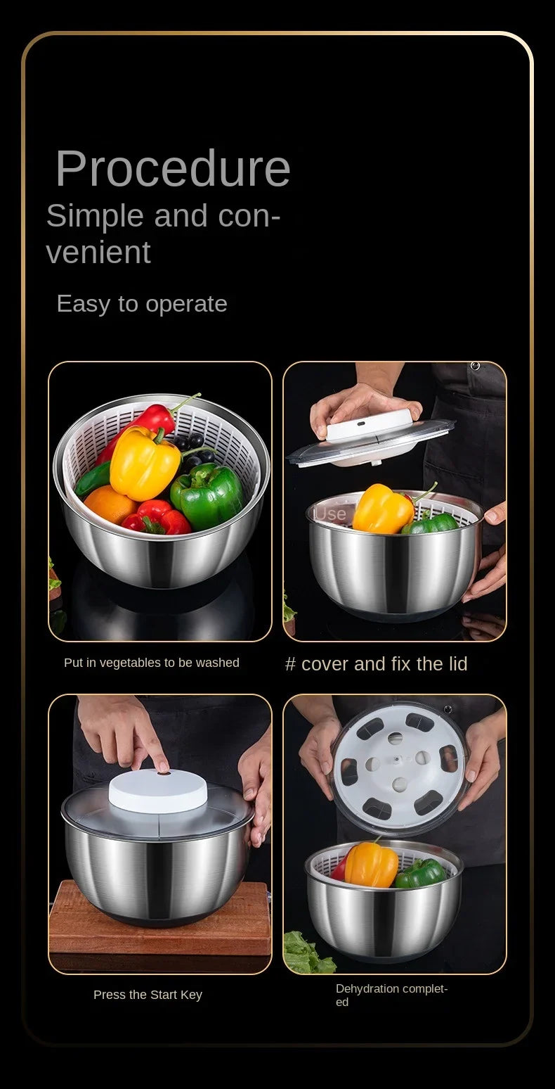 Stainless steel Vegetable Dehydrator Electric Cleanse Dryer Strainer Fruit and Vegetable Dry Wet Separation Dehydrator Kitchen