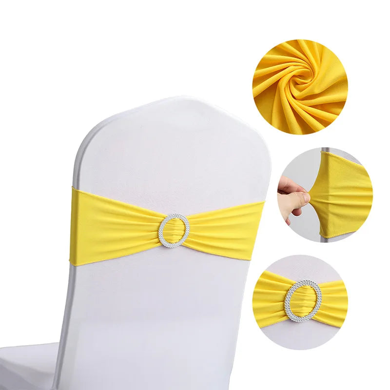 10pcs High-end Hotel Wedding Decoration Butterfly Knot Backrest Flower Spandex Chair Ribbon Chair Cover Elastic Strap