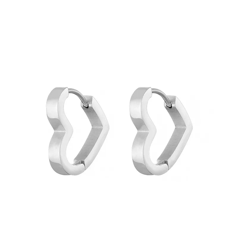 Classic Stainless Steel Hoop Earrings For Women Men Heart Star Oval Rectangle Round Triangle Gold Color Punk Hip Hop Jewelry