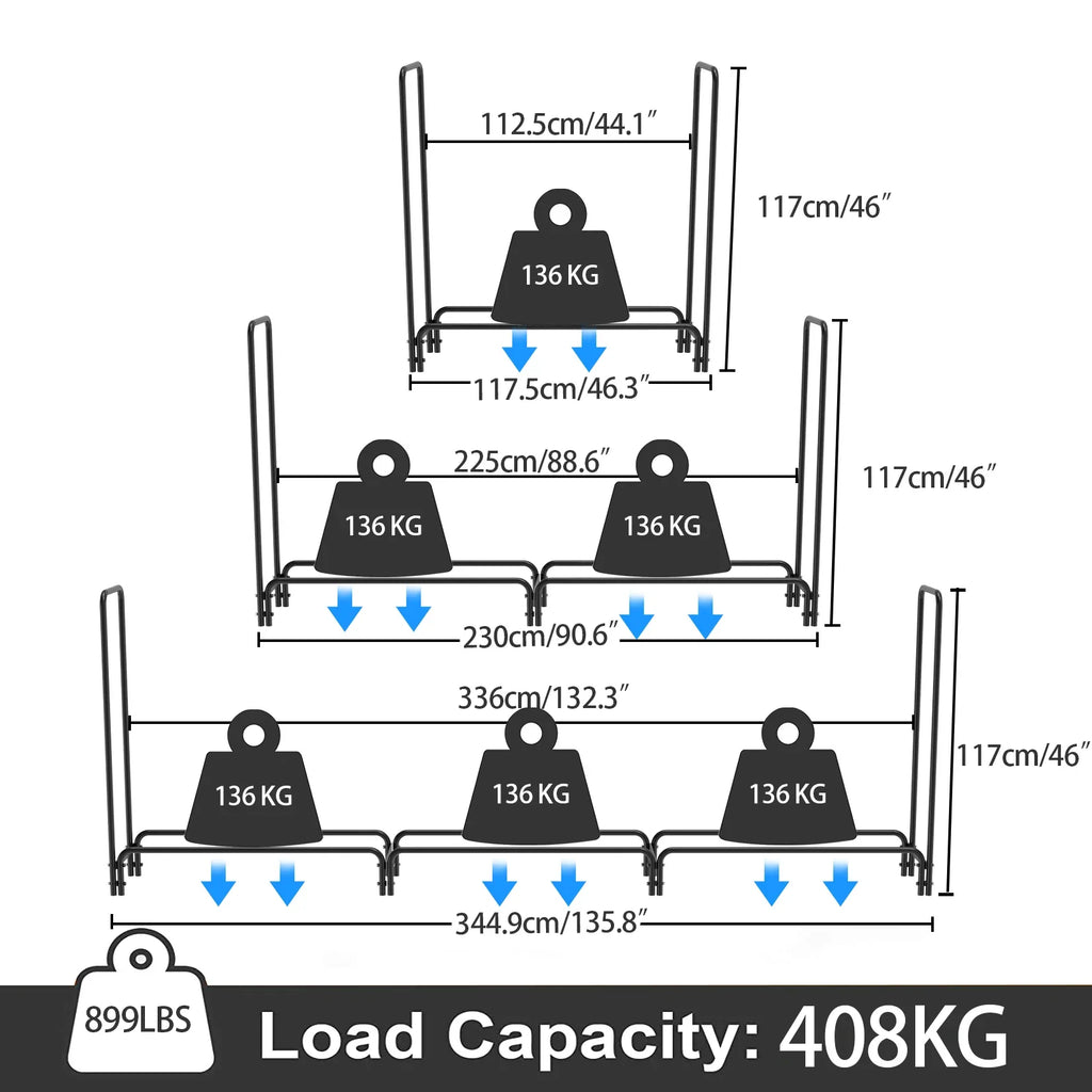 Heavy Duty Metal Wood Log Store, Outdoor Garden Firewood Log Rack, Stacking Storage Stand, 12ft Long