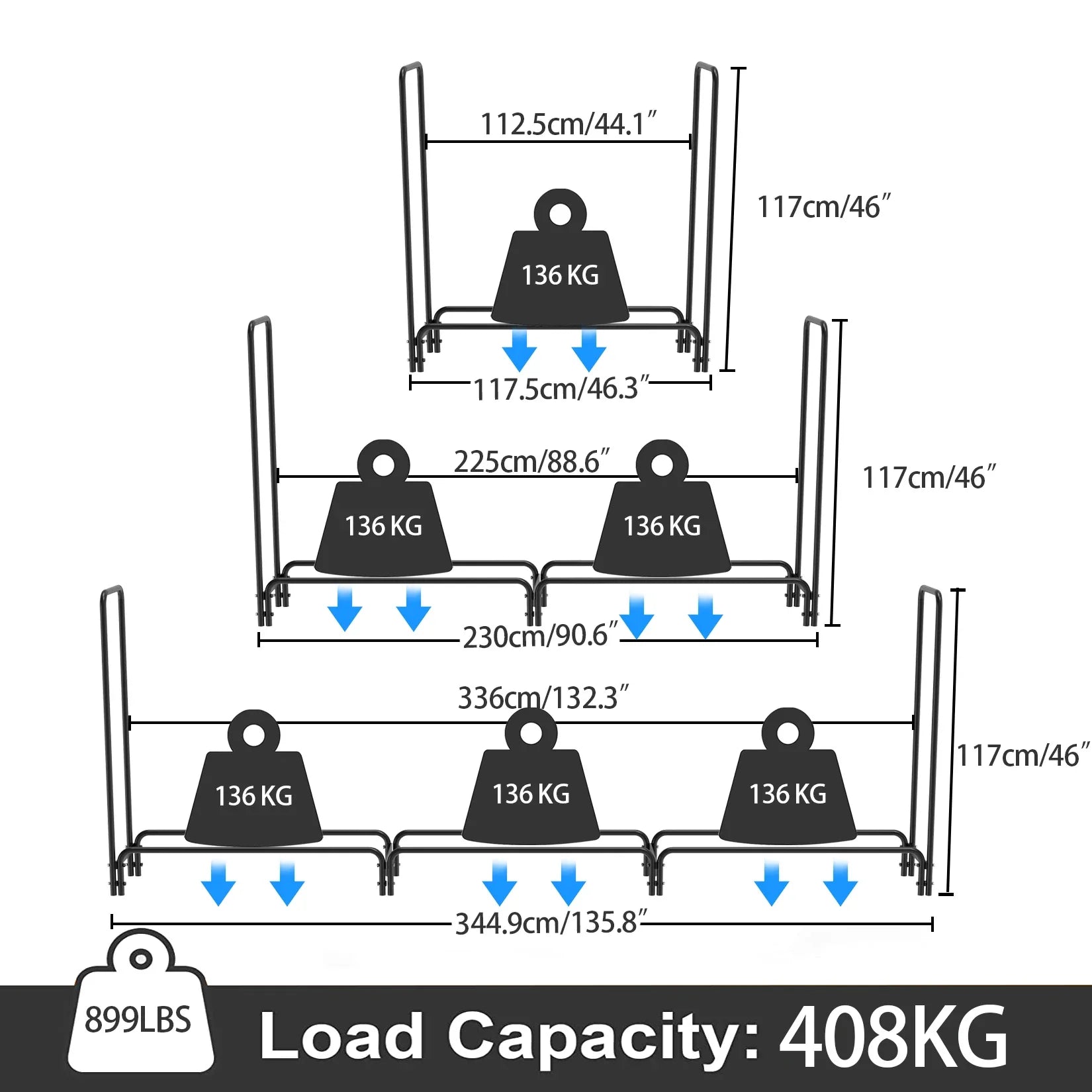 Heavy Duty Metal Wood Log Store, Outdoor Garden Firewood Log Rack, Stacking Storage Stand, 12ft Long