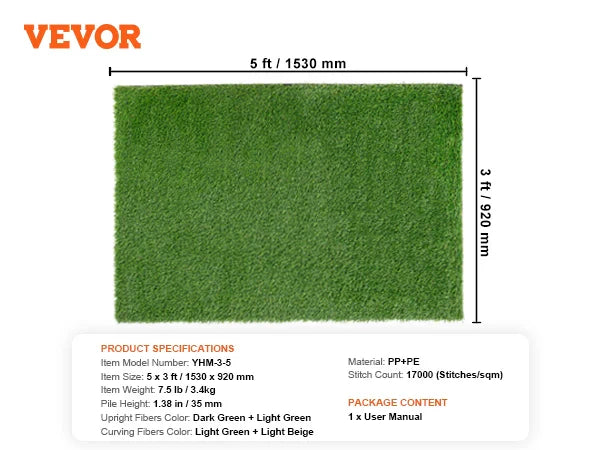 VEVOR Artifical Grass Rug Green Turf 1.38/1.57" Fake Door Mat Outdoor Patio Lawn Decoration Easy to Clean with Drainage Holes